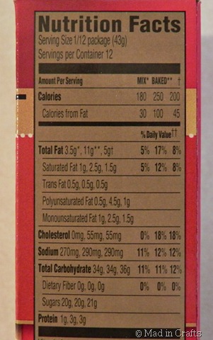 cake mix nutrition facts