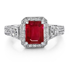 Emerald Cut Ruby and Diamond Ring in Platinum 