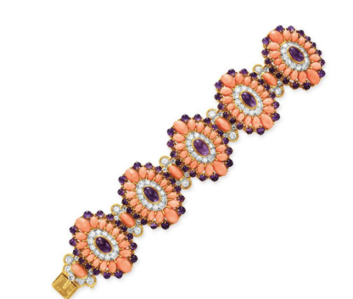 A Coral, Amethyst And Diamond 