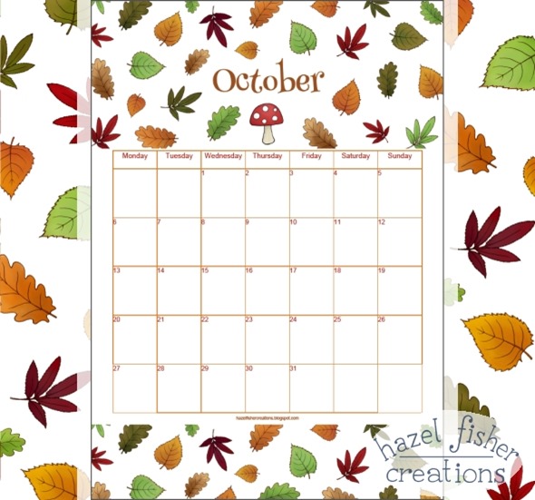 October 2014 free printable calendar autumn leaves hazel fisher creations