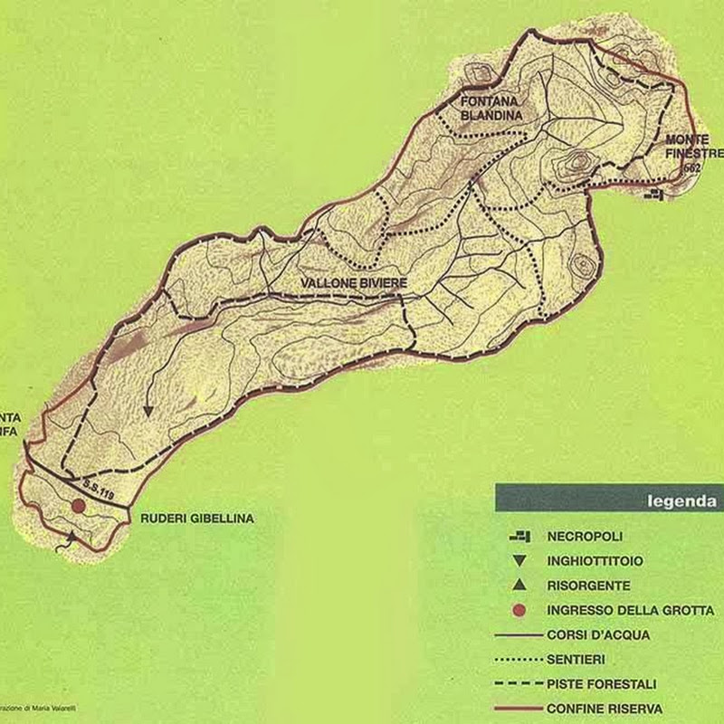 Reserva Natural Integral "Grotta di Santa Ninfa" de gran interés espeleológico, geomorfológico y paisajistico.