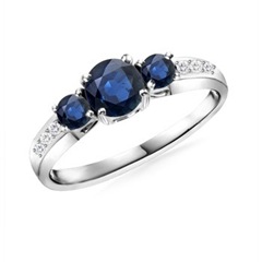 Round Sapphire and Diamond Three Stone Ring