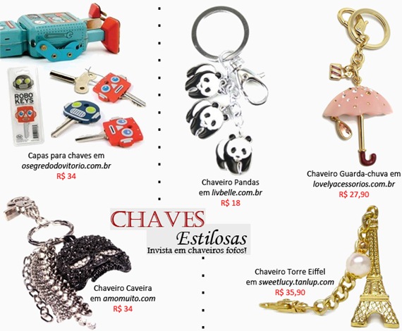 Onde comprar: Chaveiros estilosos e divertidos para suas chaves. Chaveiros_chave_estilosas_personalizada
