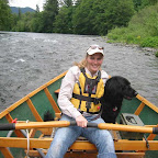 River tours and guided fishing are available at the lodge. Here our daughter-in-law is on the river with her dog Codie.