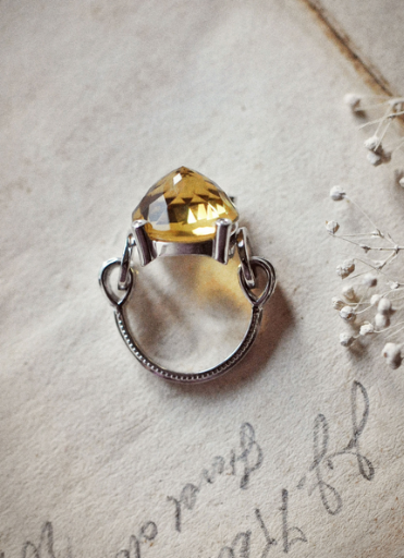 Inverted quartz on Anna Sheffield's Elenore cocktail ring.
