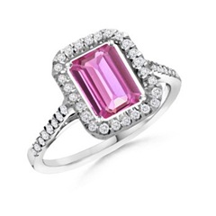 Emerald Cut Pink Sapphire and Diamond Ring