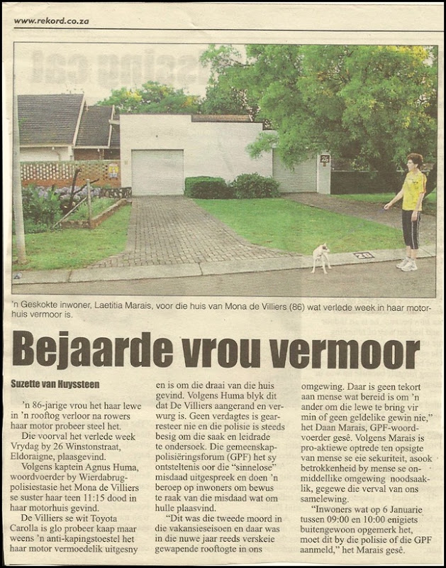 DE VILLIERS Mona moord