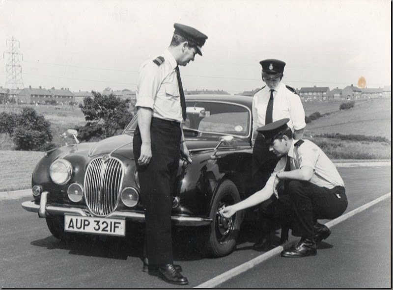 Sgt Jock Murphy, 2 students, Aykley Heads training area, 1969. Jag Mk II AUP 321F. Later written off when a tree fell on it Quarryheads Lane,Durham, put Jock in hospital for 6 months Sgt Jock Murphy, 2 students, Aykley Heads training area, 1969. Jag Mk II AUP 321F. Later written off when a tree fell on it Quarryheads Lane,Durham, put Jock in hospital for 6 months