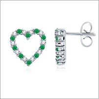 Round Emerald and Diamond Heart Earrings Round Emerald and Diamond Heart Earrings