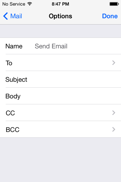 Launch Center Pro email with body and subject