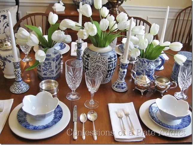 CONFESSIONS OF A PLATE ADDICT Tablescape in Blue and White