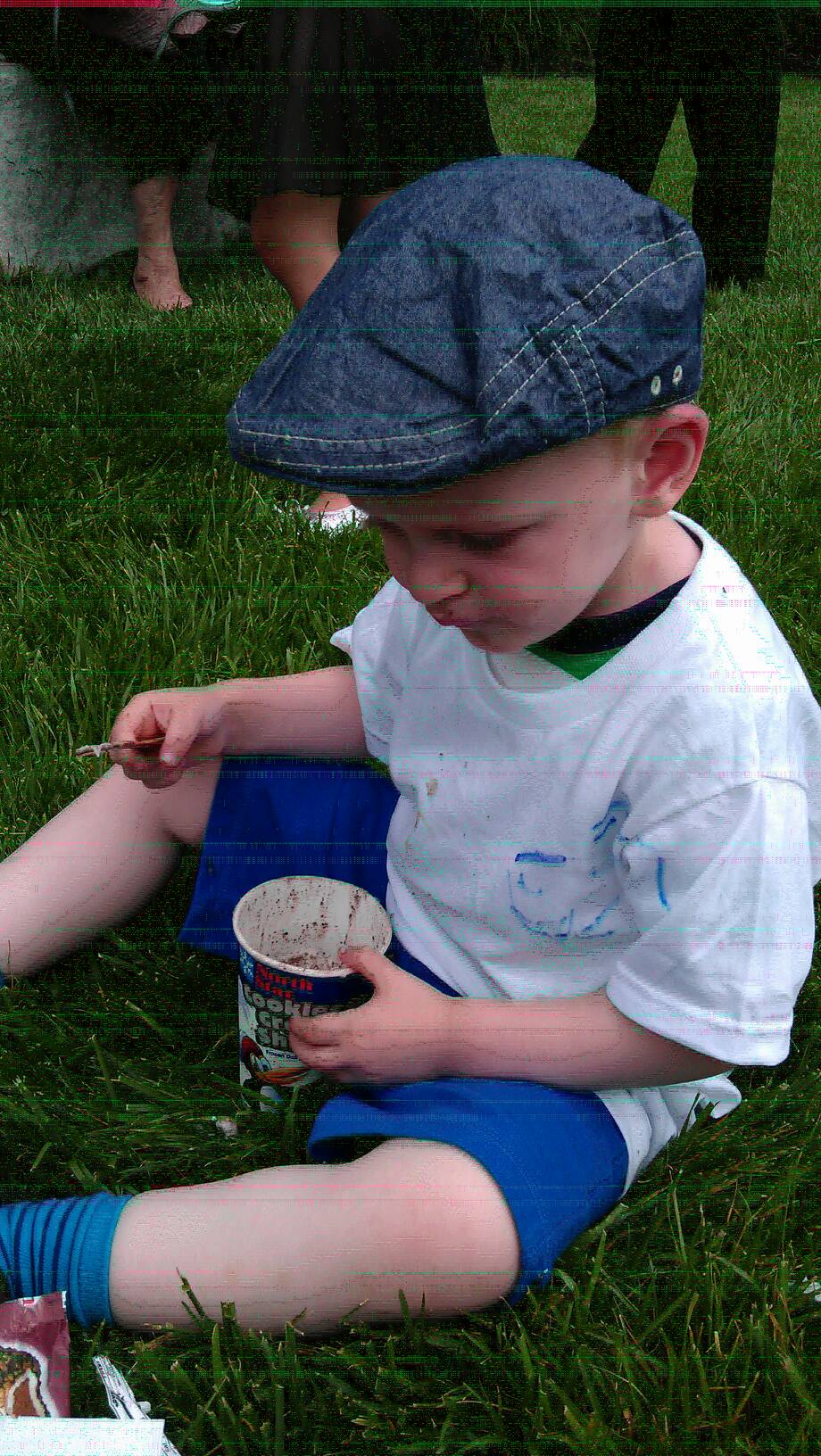 Eating ice cream from ice cream truck in homemade tshirt on last day of rainbow