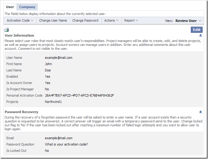 The first "User" tab displays information for the current user account. The first "User" tab displays information for the current user account.