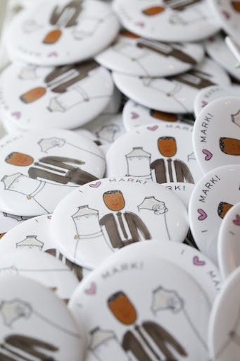 Each guest got one of these buttons by Pure Buttons to wear throughout the night in honor of Mark. Each guest got one of these buttons by Pure Buttons to wear throughout the night in honor of Mark.