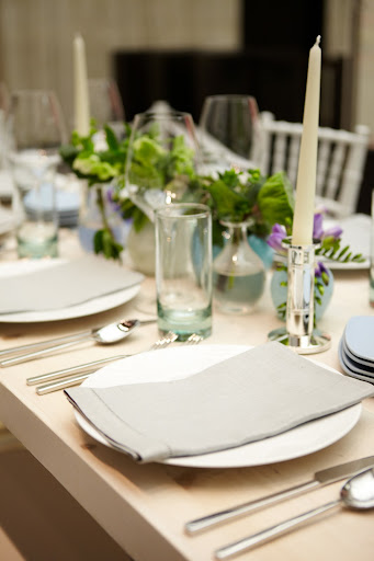 Kate Spade for Lenox Camelia Avenue Posy Vases and Pompano Point Candlesticks were used as accessories. Classic enough to mix with other pieces for many different looks.