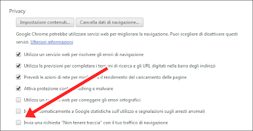 Google Chrome 23 -  attivare Do-Not-Track 