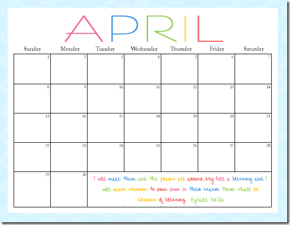 Calendar April 2012 rainbow