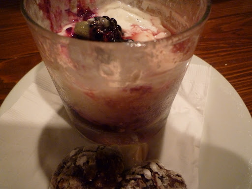 I just couldn't resist this soft panna cotta with blackberries and a couple of brutti ma buoni (ugly but good) cookies.