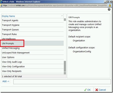 ExchUM - RBAC role add - markup