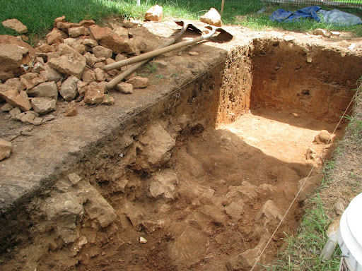 The three by eighteen foot trench that contains part of Civil War era the fortified trench.
in front of Burnham Hall on Drury University's campus.