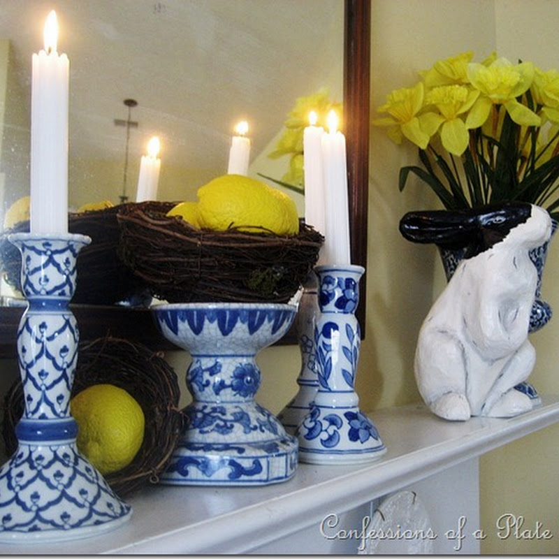 Blue and Yellow Easter Mantel