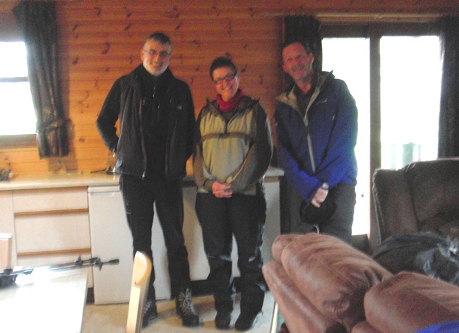 LAURA'S PIC INSIDE THE CABIN: ME, LOUISE & ANDY