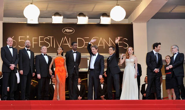 CANNES, FRANCE - MAY 18:  Actress Jada Pinkett Smith, actor Chris Rock,  actor Martin Short, actor Ben Stiller and actress Jessica Chastain   attend the 