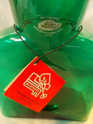 Blenko glass double spout pitcher label Blenko glass double spout pitcher label