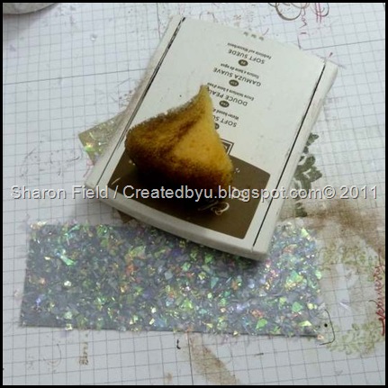 Photo5_sponging_Soft_Suede_Sharon_Field faux, technique, faux mother of pearl mosaic, mosaic technique, comfort and joy, rhinestones, glimmer paper, wisteria wonder, elegant lines, createdbyu, blogspot, sharon_Field, shop online, online ordering, classes and events