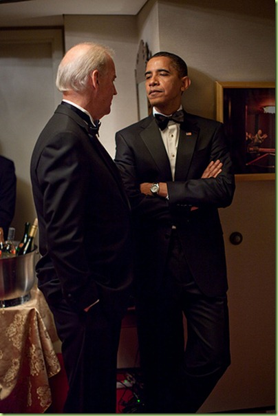 President Barack Obama and Vice President Joe Biden talk before the start of the Kennedy Center Honors at the John F. Kennedy Center for the Performing Arts in Washington, D.C., Dec. 6, 2009.  (Official White House Photo by Pete Souza)

This official White House photograph is being made available only for publication by news organizations and/or for personal use printing by the subject(s) of the photograph. The photograph may not be manipulated in any way and may not be used in commercial or political materials, advertisements, emails, products, promotions that in any way suggests approval or endorsement of the President, the First Family, or the White House. 