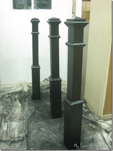 spray paint newel posts, stair posts