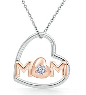 MOM Pendant With Pink Gold Plating With Diamond in 14k White Gold MOM Pendant With Pink Gold Plating With Diamond in 14k White Gold