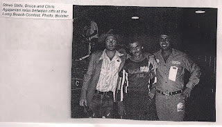 Steven Stills, Bruce & Chris Agajanian at the Long beach Contest in 1977