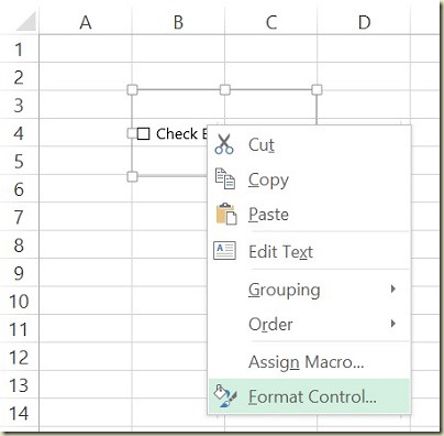 Form Controls in Excel - CHeck Box Format Control