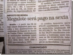 Imposto de Renda Megalote será pago na sexta - www.rsnoticias.net