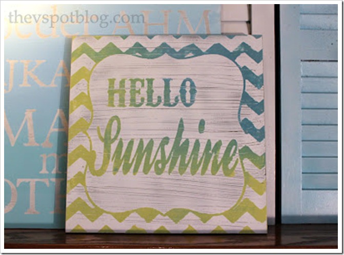 distressed sign, shabby chic, hello sunshine, ombre, apple green, aqua, turquoise