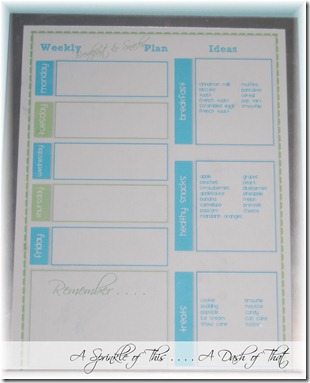Breakfast and Snack Planner {A Sprinkle of This . . . . A Dash of That} Breakfast and Snack Planner {A Sprinkle of This . . . . A Dash of That}