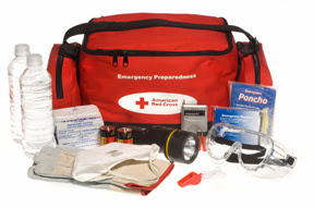 Washington, DC, July 22, 2008 -- A Red Cross "ready to go" preparedness kit showing the bag and it's contents.  Red Cross photograph