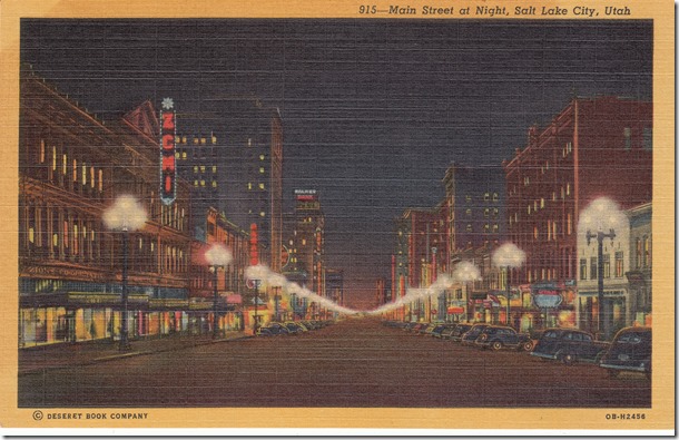 Main Street at Night, Salt Lake City Postcard pg. 1