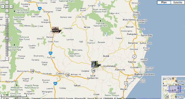 Localisation des photos : Kyogle et Lismore au sud de Brisbane