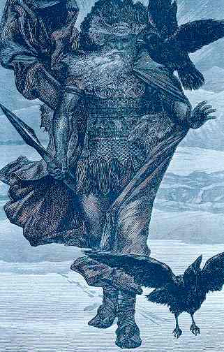 Oden With Huginn And Muninn, Asatru Gods And Heroes