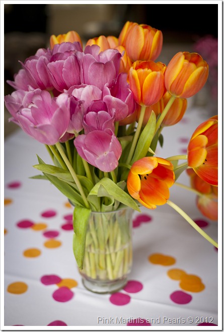 Pink and Ornage Tulips with Tissue Papper Confetti