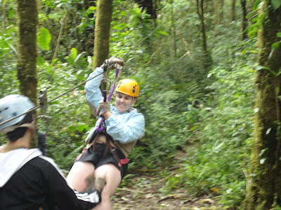 Kathy having successfully completed one of the ziplines.