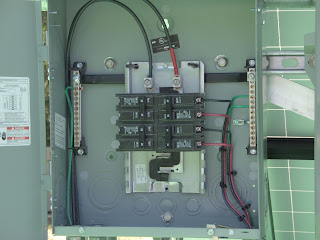 Close up of the A/C combiner box. This box is for photovaic use only, no circuits can be taken from this panel and used for supplying power, PERIOD!!  We place a mark on the inside concerning this issue.
