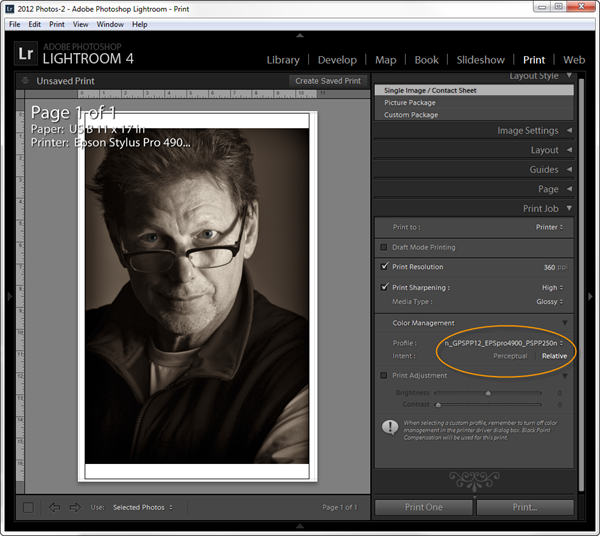 Lightroom 4 Print Settings - Ilford Galerie Prestige Smooth Pearl Paper 310gsm