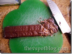 candy bar, chopped, knife