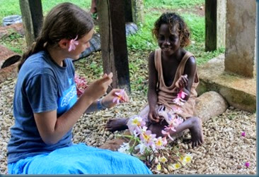 Sarah making lei