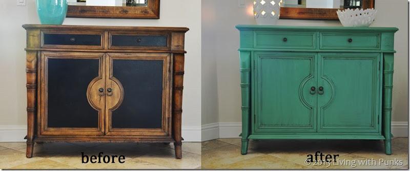 DIY Cabinet makeover using enamel paint and glaze