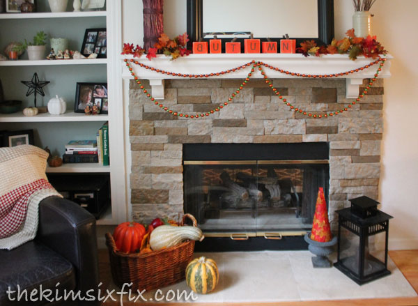 Stacked stone fireplace