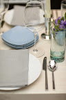 We love the soft hint of color with the glasses and the plates.